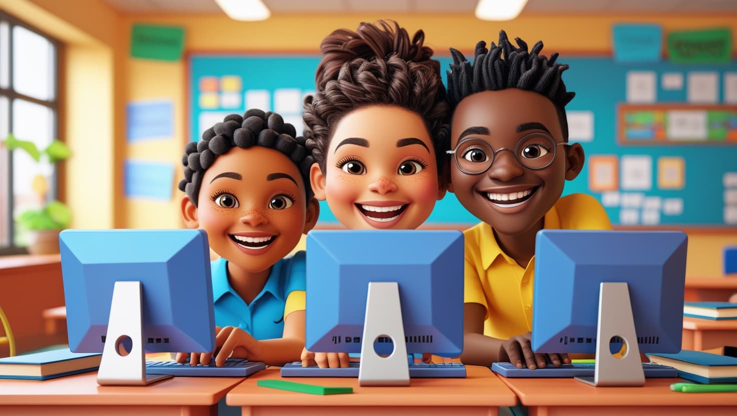 Cartoon Kids Learning Together